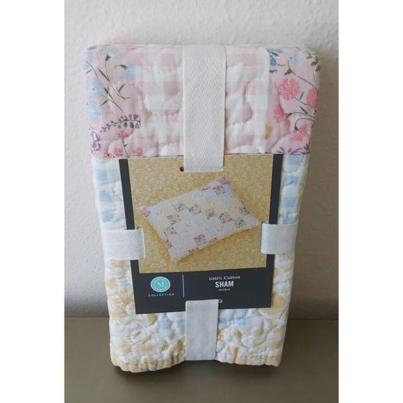 Martha Stewart Collection CHECKER FLORAL Multicolor Quilted Standard Pillow Sham - Picture 2 of 9